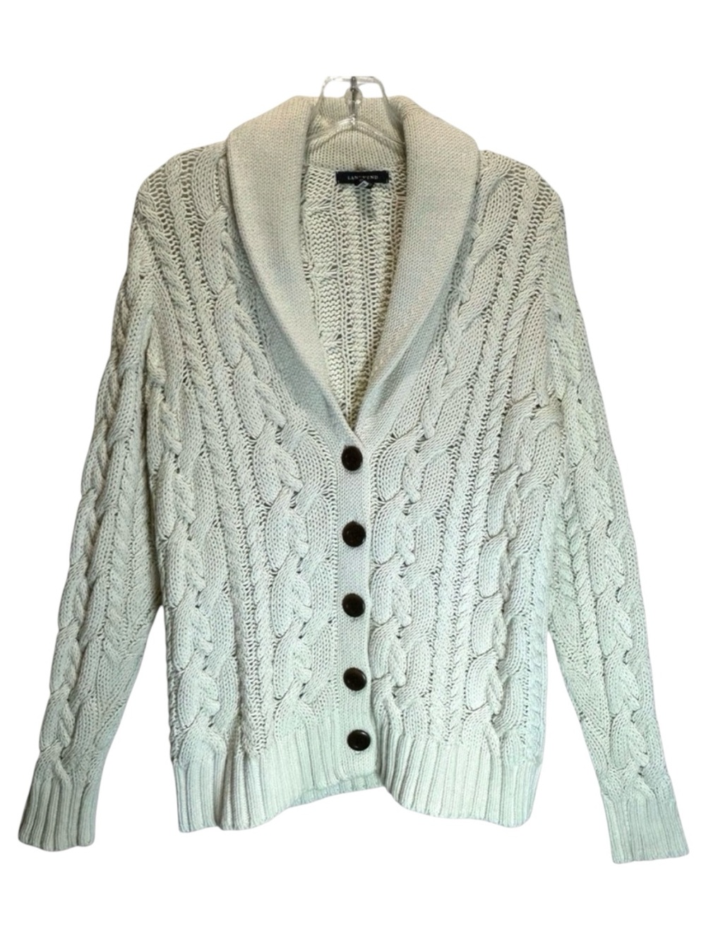 Lands’ End Men’s Ivory Shawl Collar Cotton Blend Cable Knit Cardigan - Medium